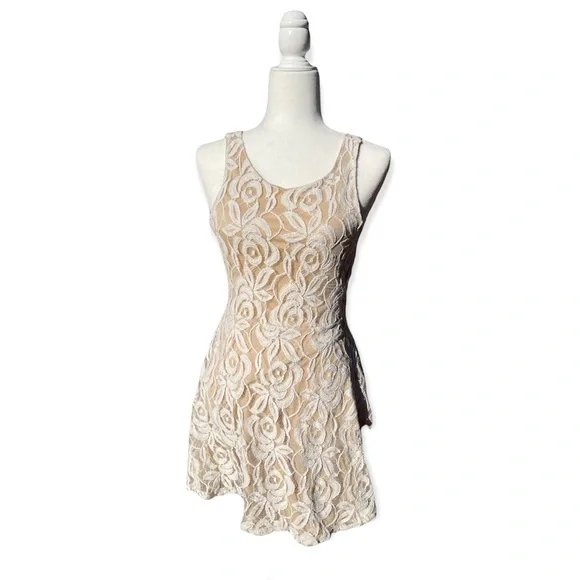 Philosophy Petite Medium Cream White Lace Overlay Skater Midi Dress